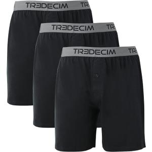 TREDECIM Mens Organic Cotton Classics Knit Boxers Shorts Comfort Relaxed Underwear 3 Pack (Medium, Black)