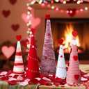 Realspring 5 Pcs Valentine's Day Heart Cone Tree Table Centerpiece Decoration Red Pink White Tabletop Ornaments for Mantel Fireplace Home Farmhouse Kitchen Party Crafts, 3 Sizes,  Red Pink, String