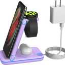 Multi Charger for Samsung, Foldable Charger ONLY for Galaxy Watch Ultra/7/6/5/4/3/Active 2, Travel 3 in 1 Fast Charging Station/Dock for Samsung S24/S23/S22/S21/S20/Note 20, for Buds 3/2 Pro(Violet)