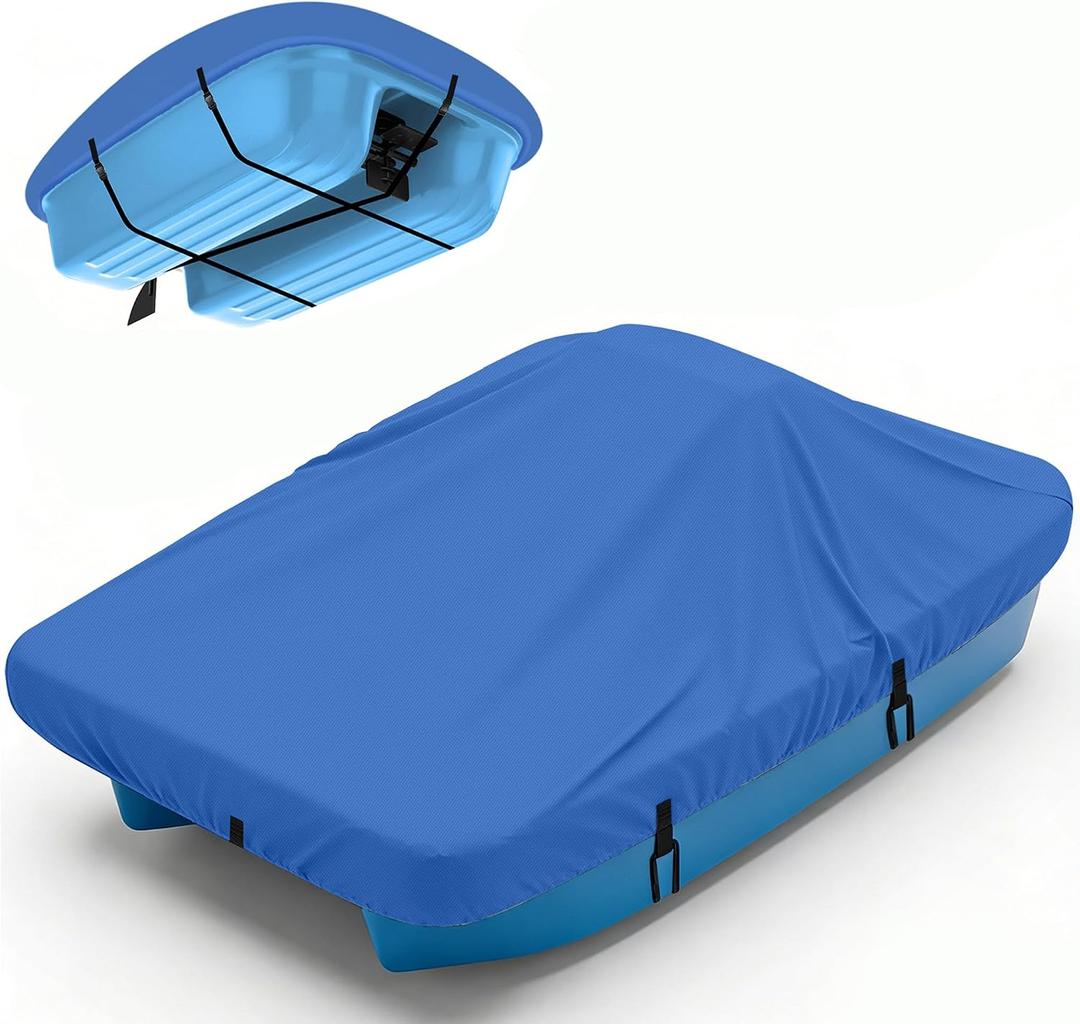 1200D Pedal Boat Cover, Waterproof Heavy-Duty Paddle Boat Cover, Blue | With 3 Windproof Straps & Elastic Hem, Double-Layer Reinforced Corners, Sealed Seams, Fits 3-5 Person Pedal Boats