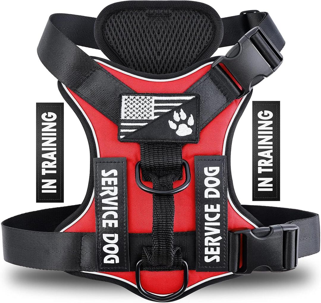 Service Dog Harness, Reflective Dog Vest Harness with 5 PCS Patches, Adjustable Soft Oxford Pet Harness, Inner Layer Mesh, Easy to Control for Dogs, S
