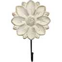 Decorative Wall Mounted Flower Hook, White Distressed Wood Hanging Hook, Farmhouse Boho Coat Rack Hook for Hanging Things, Towels, Purse