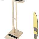 Surfboard Stand Racks, Indoor Display Stand Shortboard and Longboard Organizer Floor-Standing Design, Storage & Display for Surfboard and Skimboard (Bamboo, Brown)