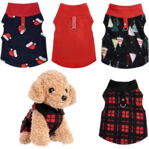 Rbenxia 4 Pieces Red Buffalo Plaid Dog Sweaters with Leash Ring Soft Fleece Vest Dog Pullover Warm Jacket Pet Dogs Clothes Winter Dogs Outfits for Small Puppy Cat Pets (X-Large)