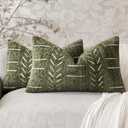 Home Dcor Decorative Boho Chenille Throw Pillow Covers Neutral Lumbar Cushion Covers Textured Soft Farmhouse Pillowcase for Couch Sofa Chair Bed Living, 1220 Inch, Set of 2, Olive Green