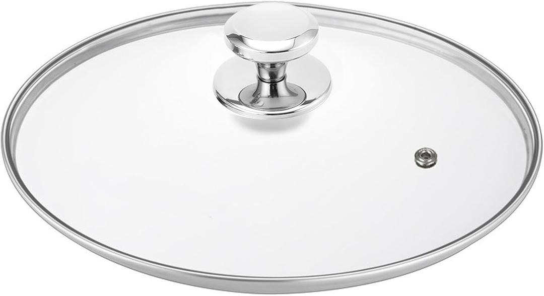 Glass Lid for 11 Inch Stainless Steel Cast Iron Skillets Frying Pans, 28cm Tempered Lids for Dutch Ovens, 11 In Pan Cover with Stainless Steel Rim for Stock Pots, Dishwasher Safe
