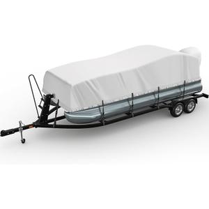 ADODIECA Pontoon Boat Cover 19-21ft, 1200D PU Heavy Duty Marine Grade Pontoon Cover with Motor Cover, Waterproof UV Resistant Oxford Polyester Canvas Cover for Pontoon Boat 19-21 ft, Grey