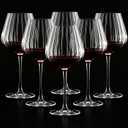 Set of 6 Ribbed Wine Glasses, Stemmed Wine Glasses, Vintage Ribbed Glassware Sets for Red White, Champagne Sparkling Tasting, Cocktail, Anniversary, Dinner Party, Wedding(20 oz,Burgundy)
