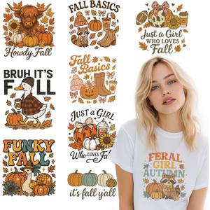 Fall Iron on Transfers, 9 Sheets DTF Transfers Ready to Press Washable Stickers Iron on Decals for T Shirts Hoodie Clothes Bag Fabric Decor DIY Crafts