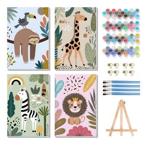 Bgpunt 4 Pack Paint by Numbers for Adults Kids with Framed, Animals Paint by Number on Canvas, Cute Boho Acrylic Oil Painting Kits Crafts for Adults Home Wall Decor, 8x12 inch