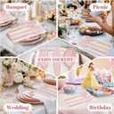 WDF 180 Pieces Pink Plastic Silverware with Gold -Pink Plastic Utensils Set - 60 Guest Cutlery Disposable for Birthday Party Baby Shower Wedding Spring