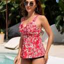 ANFILIA Womens Tankini Top Twist V Neck Bathing Suit Top Flowy Padded Swimsuit Top Swim Tank Top Only (L)