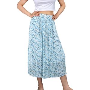 BAEAUTYZIN Women's Midi Skirts Chiffon Floral Elastic High Waisted A-Line Skirt, Pleated Skirts for Women Trendy