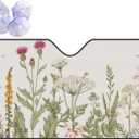 Pevtufa Herbs and Wildflowers Car Windshield Sun Shade with Storage Pouch,Foldable Sun Shield for Heat