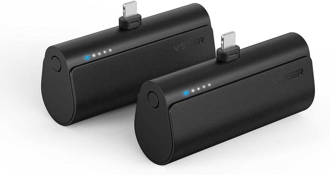 VEGER 2 Pack Portable Chargers for iPhone, 5000mAh Mini Fast Charging Power Banks 20W PD Portable External Battery Compatible with iPhone 14, 13, 12, 11, 8, 7, XS Max, Pro Max, AirPods (Black+Black) (C Black+Black)