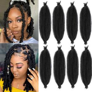 14 Inch Pre-Separated Springy Afro Twist Hair 8 Packs Black Pre-Fluffy Natural Curls are Perfect for Marley Crochet Hair Suitable for Black Women (1B#, 14 Inch (Pack of 8))