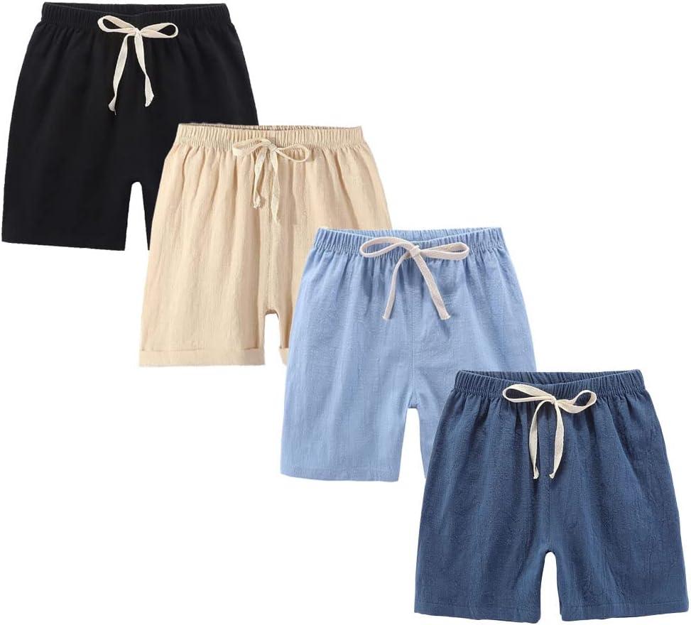 Boys' Summer Shorts Cotton, Pack of 4 (2-3T, Black Blue Beige and Dark Blue)
