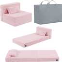 Folding Sofa Bed Floor Mattress for Kids with Pillow, Toddler Washable Folding Floor Nap Mat for Sleeping Daycare, Child Fold Up Sofa Futon Chair Bed with Storage Bag for Children (Plush Pink)