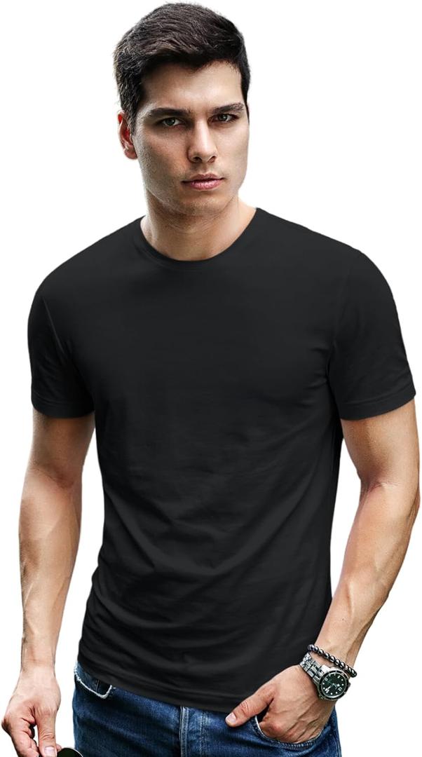 Men's Short Sleeve Crew Neck T-Shirt, S - 3XL with Modern Cut (Black, XL)