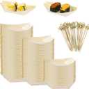 WATHFKCU 5.7 Inch Disposable Bamboo Wooden Sushi Boat Plate Bamboo Appetizer Plates Dishes Sushi Serving Tray Wooden Leaf Boat with 100Pcs Bamboo Picks (5.7inch)