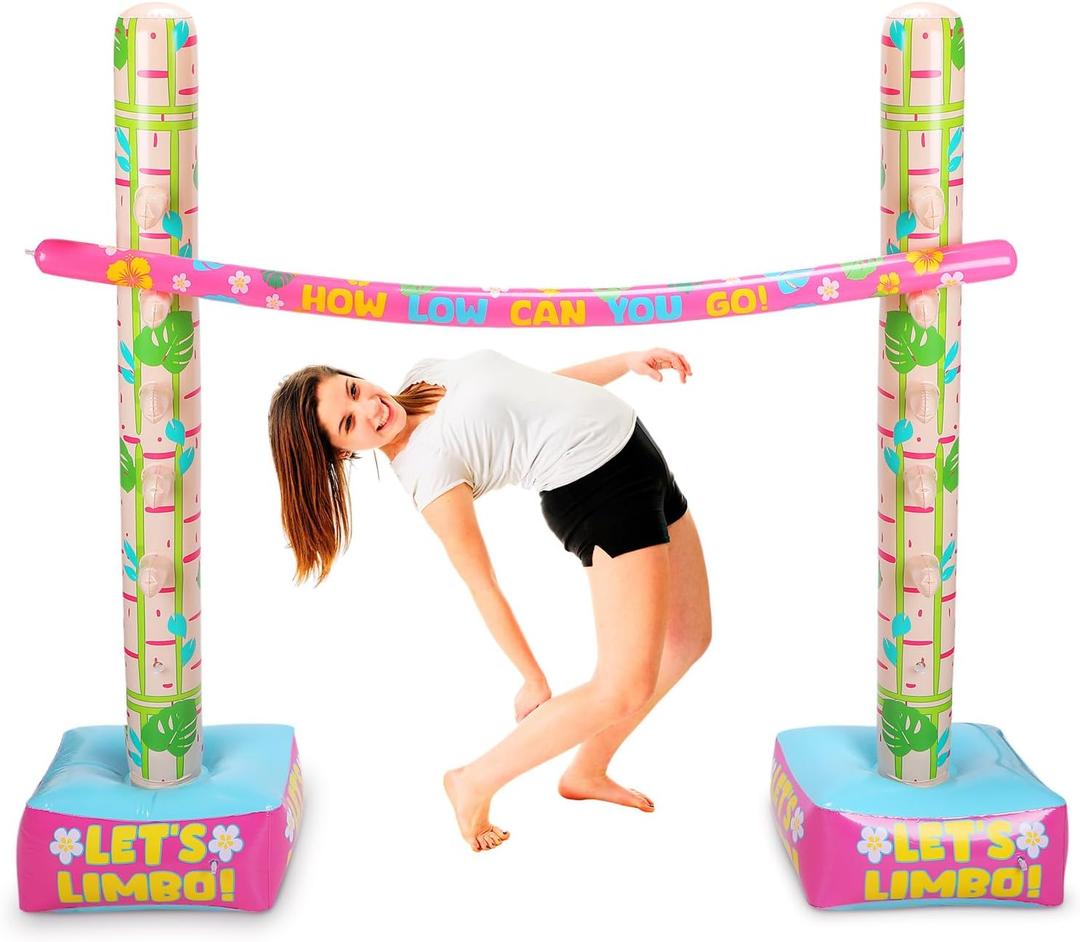 Summer Inflatable Limbo Game for Adults 59 Inch Palm Leaf Hawaiian Tropical Limbo Stick Party Game Fun Aloha Luau Party Inflatable Decoration Indoor Outdoor Beach Pool