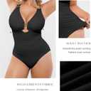 SHAPELLX Tummy Control Swimsuits One Piece V Neck Slimming Bathing Suit for Women Cutout Ruched Shapewear Swimwear (Black, XL)