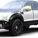 Half Car Cover All Weather Car Body Cover Sunshade Cover Snow Cover Waterproof Snowproof Universal 210D Oxford Fabric (Fit Small/Medium Size Pickup (Crew Cab))