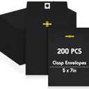 Geyee 200 Pcs 5 x 7" Clasp Manilla Envelopes Gummed Clasp Closure 28 lb Kraft Paper Envelopes for Storing or Mailing Home Business Office (Black)