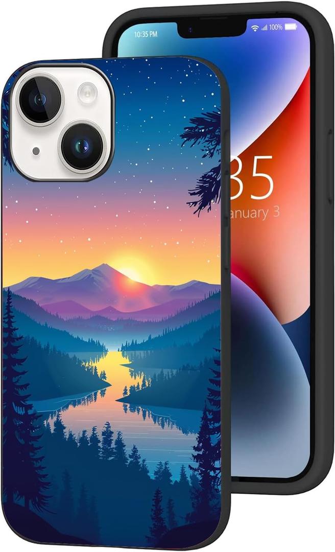 Compatible with iPhone 13 Case - Aesthetic Nature Forest River Sunset Slim Soft TPU Shockproof Protective Cover Case for Women Girls (Pattern-7)