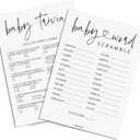 Baby Shower Games - Baby Trivia and Word Scramble Game, 50 Double-Sided Cards (Minimalist) (White)