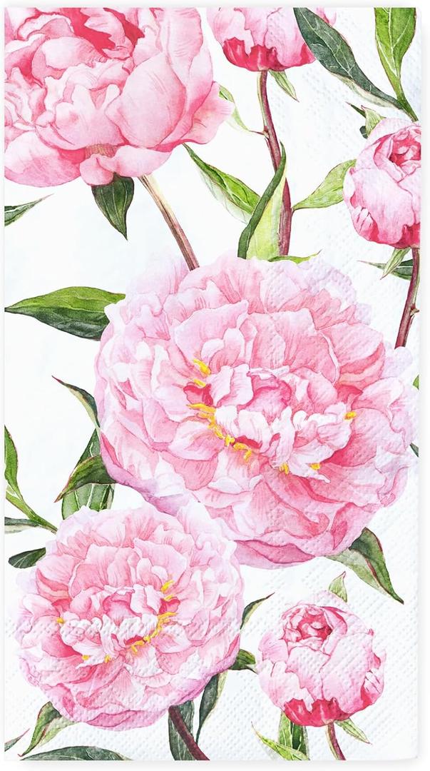 AnyDesign 100Pcs Peony Guest Napkins Pink Flower Paper Dinner Napkins Watercolor Decorative Disposable Hand Napkins for Party Tableware Supplies, 13 x 15.7 Inch