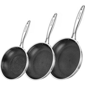 8/10/12 Inch Non-Stick Frying Pan Set Tri-Ply Stainless Steel Pan with Stay-Cool Handle Oven & Dishwasher Safe For Induction, Ceramic & Gas Stovetops