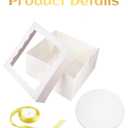 qiqee 12x12x6 Cake Box, 18 Sets White Cake Box with Window 18 Sets 12" White Cake Round Boards, 12inch Cake Containers, 10 Meters Gold Silk Ribbon