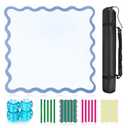 ZWFCGMMBC 32.4in Scalloped Mahjong Mat，Anti Slip Noise Reduction Mahjong Accessorie Mahjong Table Mat，Comes with 4 Dice and 1 Mahjong Mat Storage Bag,4 Mahjong Shuffle Cards(Blue)