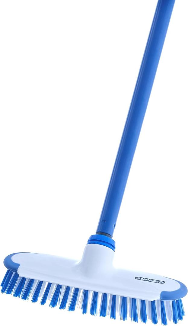Superio Deck Scrub Brush with Long Handle 48 Inches, Heavy Duty Stiff Bristles Grout Scrubber with Scraper - Cleans Hot Tub, Swimming Pool, Granite Tiles, Bathroom, Patio, Kitchen, Wall and Deck