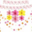 Mother's Day Decorations Party Supplies Kit - Floral Happy Mother's Day Banner, 6 Colorful Paper Fans, 2 Daisy Flower Garlands - Complete Set for Home Garden Celebration, Photo Backdrop Props