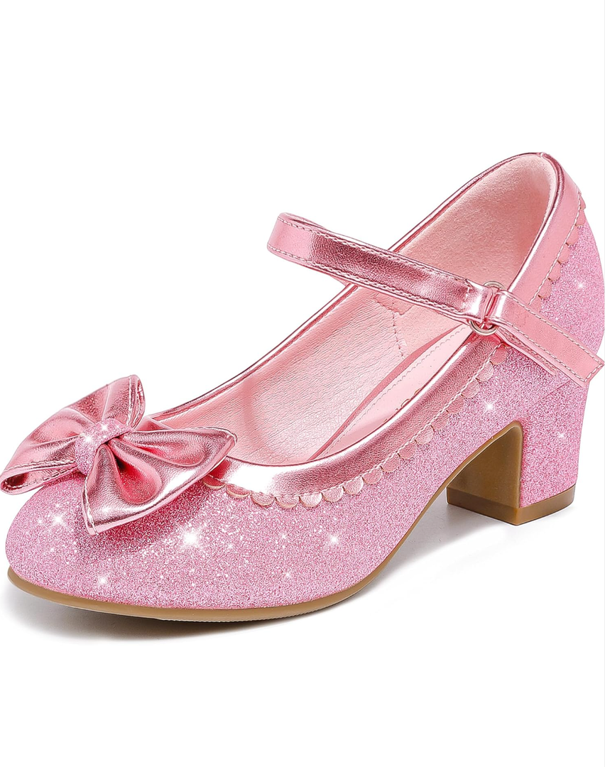 Princess Shoes High Heel Toddler Girls Dress Shoes Cute Bowknot Sparkle Mary Jane Flower Girls Wedding Birthday Party Prom for Little Big Kids 12