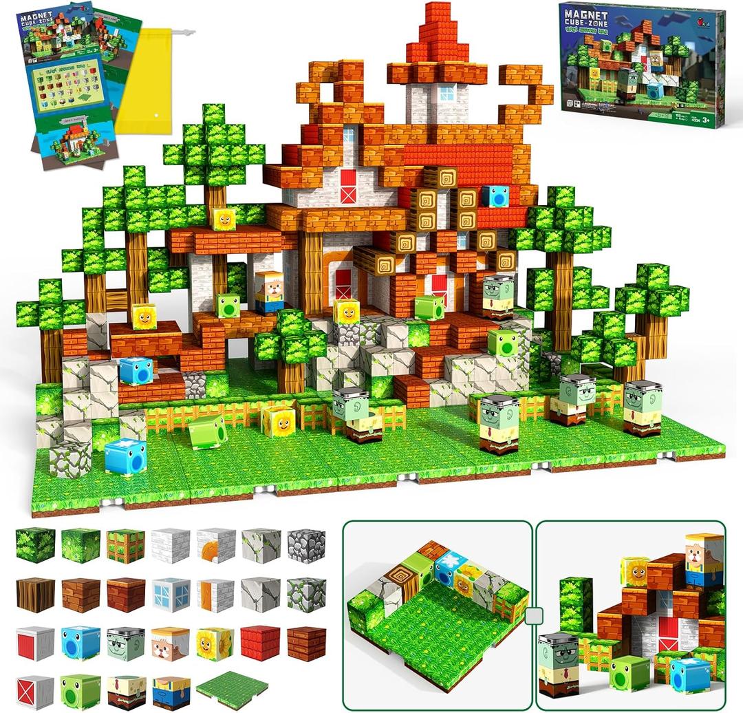 150 PCS Magnetic Blocks-Magnetic Building Blocks Cubes with 4 Expandable Magnet Baseplates, Build Creative Anime World with Magnet Cubes, STEM Toys & Ideal Xmas Birthday Gift for Kids Ages 3-12