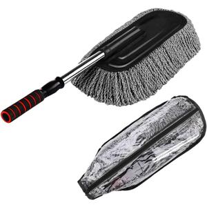 Microfiber Car Duster Exterior Interior Cleaner Cleaning Kit size 15.7 inch with Long Retractable Handle to Trap Dust and Pollen for Car Bike RV Boats or Home use - Grey