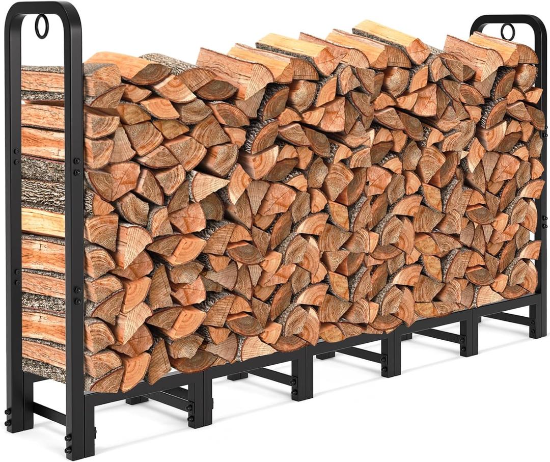 AMAGABELI GARDEN & HOME 6ft Firewood Rack Outdoor Heavy Duty Wood Rack for Firewood Indoor Log Holder for Fireplace Metal Lumber Storage Carrier Log Stand Stacker for Patio Porch Black (6ft)