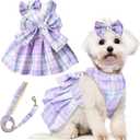 PETCARE Cute Dog Dress Clothes for Dogs Cats Girl Female Purple Plaid Bow Tie Dog Harness Dresses Leash Set with Pearls Bow Accessories Birthday Puppy Dress Shih Tzu Yorkies Chihuahua Outfits, Size: L (Suggest 8-13 lbs)