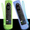 for 2023 Fire TV Stick 4K Max (2nd Gen) /Omni Series/Insignia/Toshiba/Fire TV 2-Series/4-Series- Alexa Voice Remote Control Silicone Cover with LanyardLuminous Green+Luminous Blue