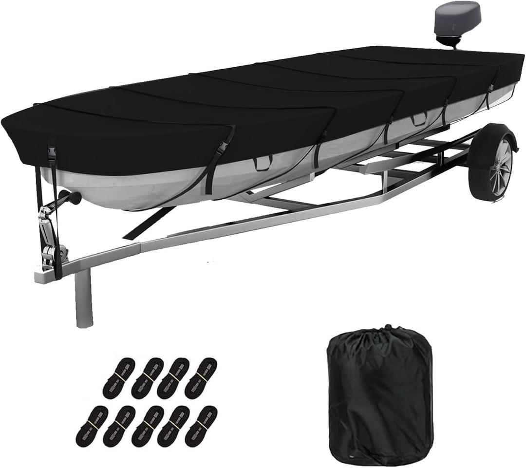 Jon Boat Cover 10-12 ft feet, 420D Heavy Duty Trailerable Waterproof and UV Protection Boat Covers Fits Jon Boat 12ft Long and Beam Width up to 56 inches