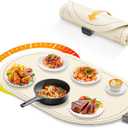 Food Warming Mat for Table & Buffet, Fast Heating Serving Pad with Adjustable Temperature & Timer, Foldable Silicone Heating Mat for Family Meals, Parties & Holiday Hosting (Beige)