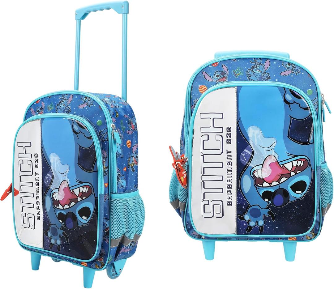 Disney's Stitch 16" Rolling Travel Backpack With Wheels And A Keychain