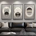 Framed Modern Black and Grey Abstract Wall Art for Living Room, Large 3 Piece Bright Silvery Pictures Artwork Decor, Minimalist Geometric Luxury Painting Prints for Hallway Home Office 24x36 In