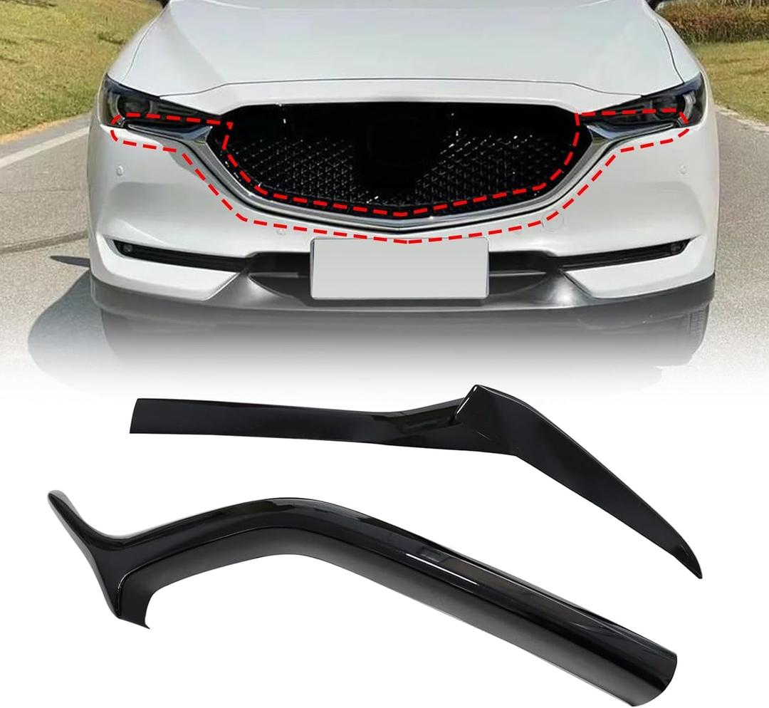 SecosAutoparts 2Pcs Front Lower Grill Grille Trims Cover Grill Molding Gloss Black Left and Right Side Compatible with Mazda CX-5 CX8 2017 2018 2019 2020 2021