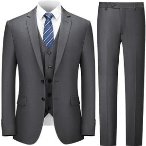 Cooper & Nelson 3 Piece Mens Suit Set 2 Button Slim Fit Suits for Men Business Wedding Party Tuxedo Jacket Vest Pants and Tie (40R/Medium, Dark Grey)