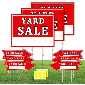 9 Pcs Yard Sale Signs with Stakes, Corrugated Arrow Yard Sign, Double-Sided Yard Sale Sign with 12 Directional Arrow Stickers for Yard