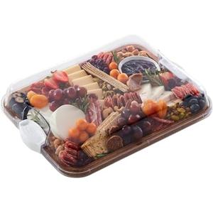 FARBERWARE Build-A-Board Acacia Cutting Board with Built-in Storage Compartments, Clear Locking Lid & White Handles, Great for Charcuterie & Snacks